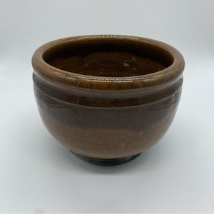 Raku Pottery Brown Bowl Planter Artist Signed